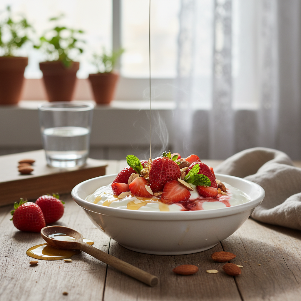 Image de la recette: Yogourt et fraises fraîches