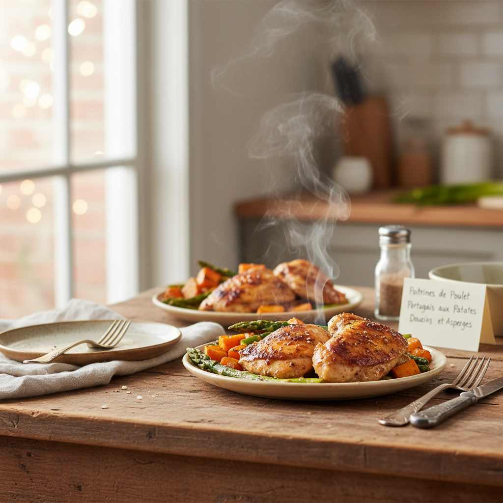 Poitrines de Poulet Portugais aux Patates Douces et Asperges