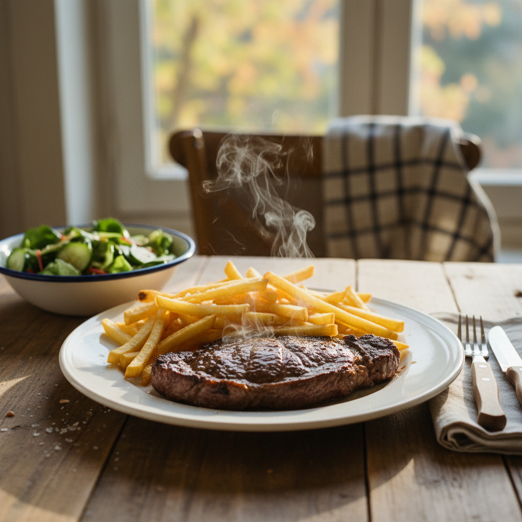 Image de la recette: Bavette de Bœuf Façon Steak-Frites Rapide et Salade