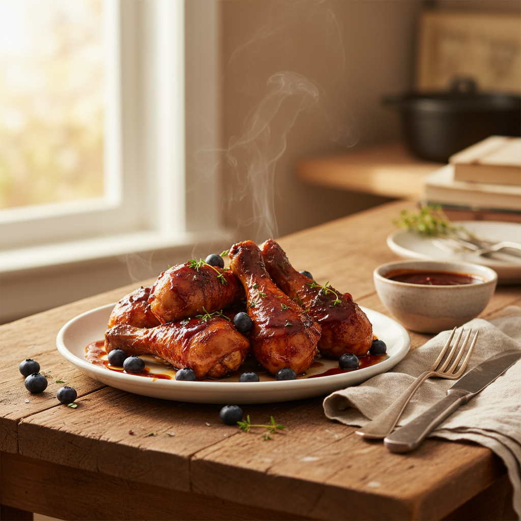 Image de la recette: Pilons de Poulet à l'érable et aux bleuets sauvages, sauce BBQ revisitée