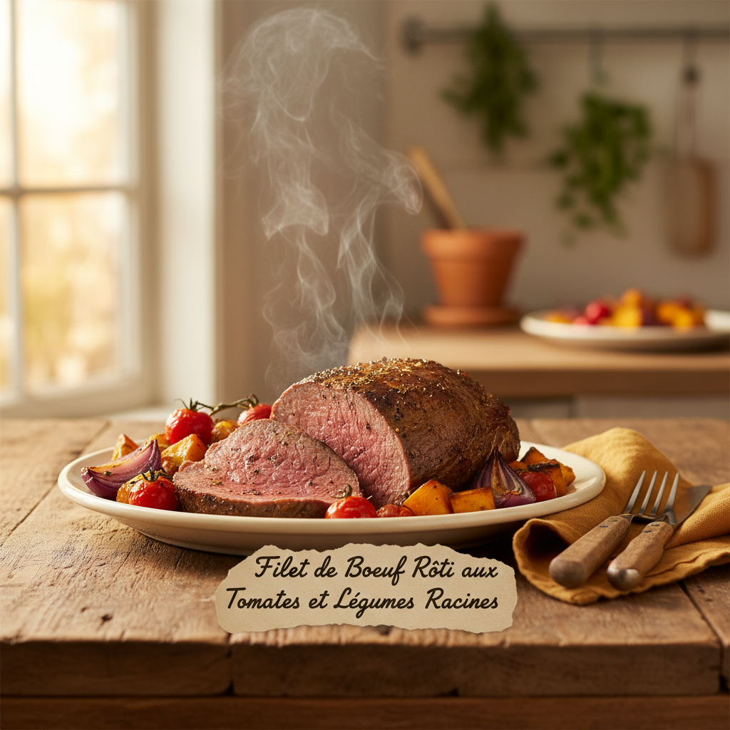 Image de la recette: Filet de Boeuf Rôti aux Tomates et Légumes Racines
