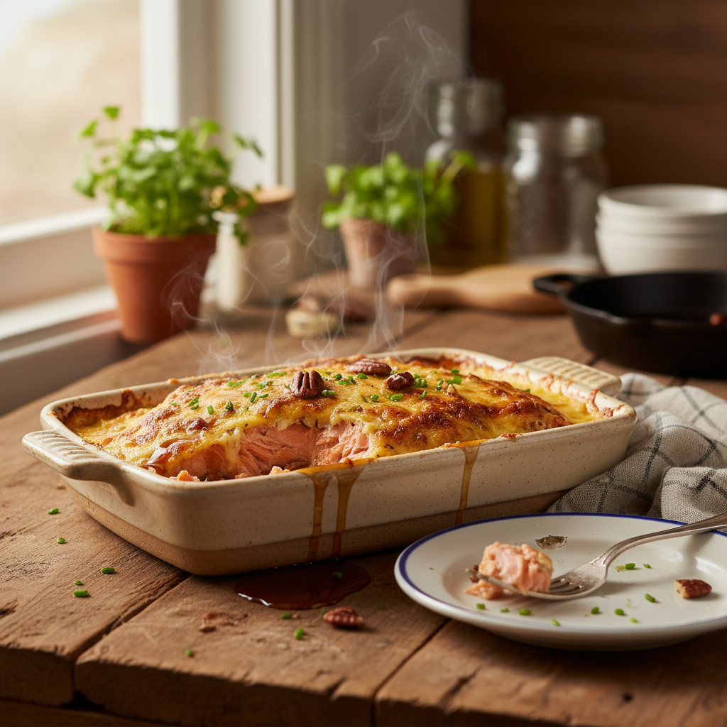 Image de la recette: Saumon Atlantique Gratiné au Cheddar Fort et Érable, Style Cabane à Sucre Rapide