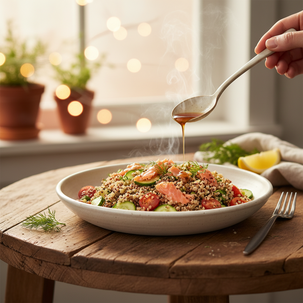 Image de la recette: Salade tiède de quinoa au saumon fumé pi à l'érable
