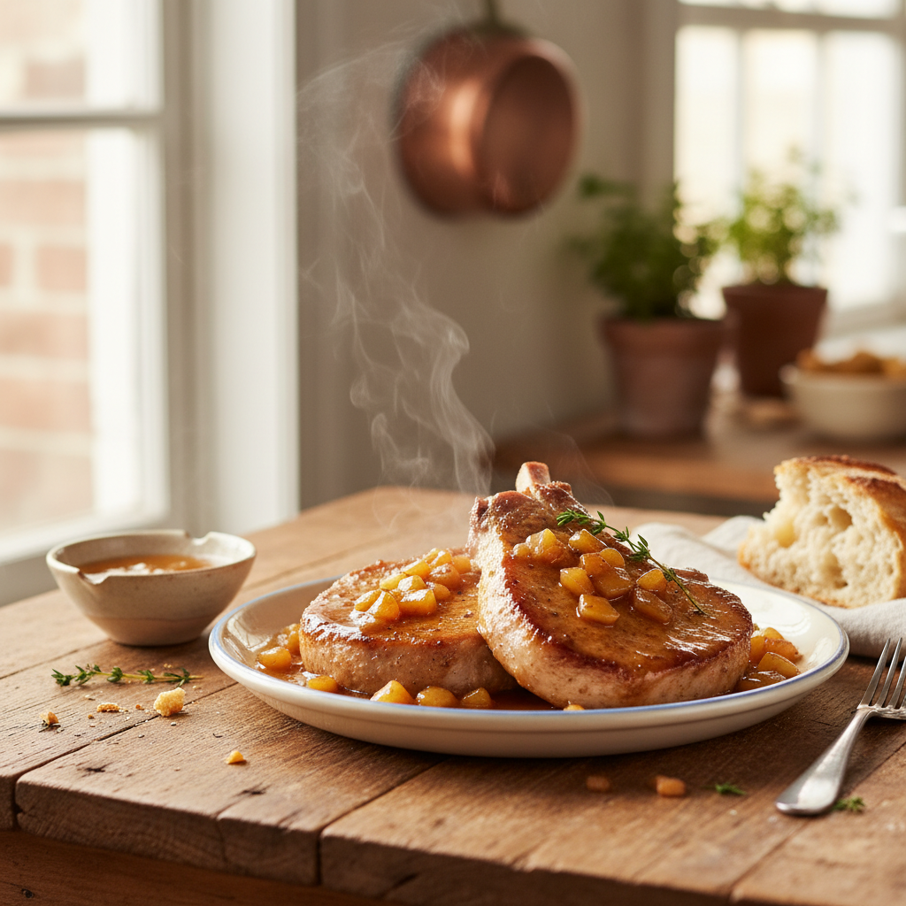 Image de la recette: Côtelettes de porc à l'érable et aux pommes, façon grand-maman