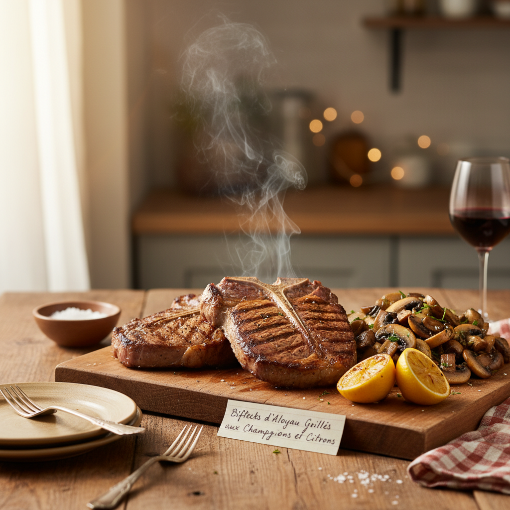 Image de la recette: Biftecks d'Aloyau Grillés aux Champignons et Citrons