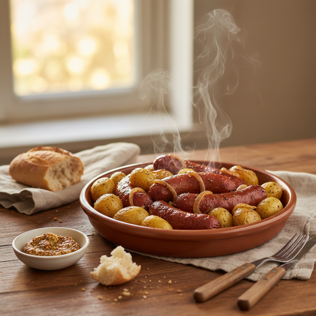 Image de la recette: Saucisses Rôties et Patates du Pays