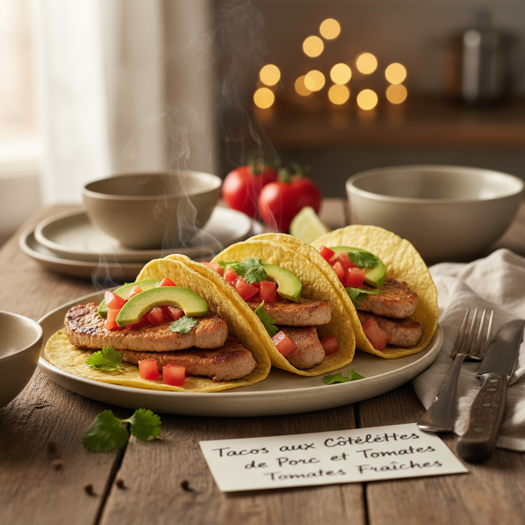Image de la recette: Tacos aux Côtelettes de Porc et Tomates Fraîches