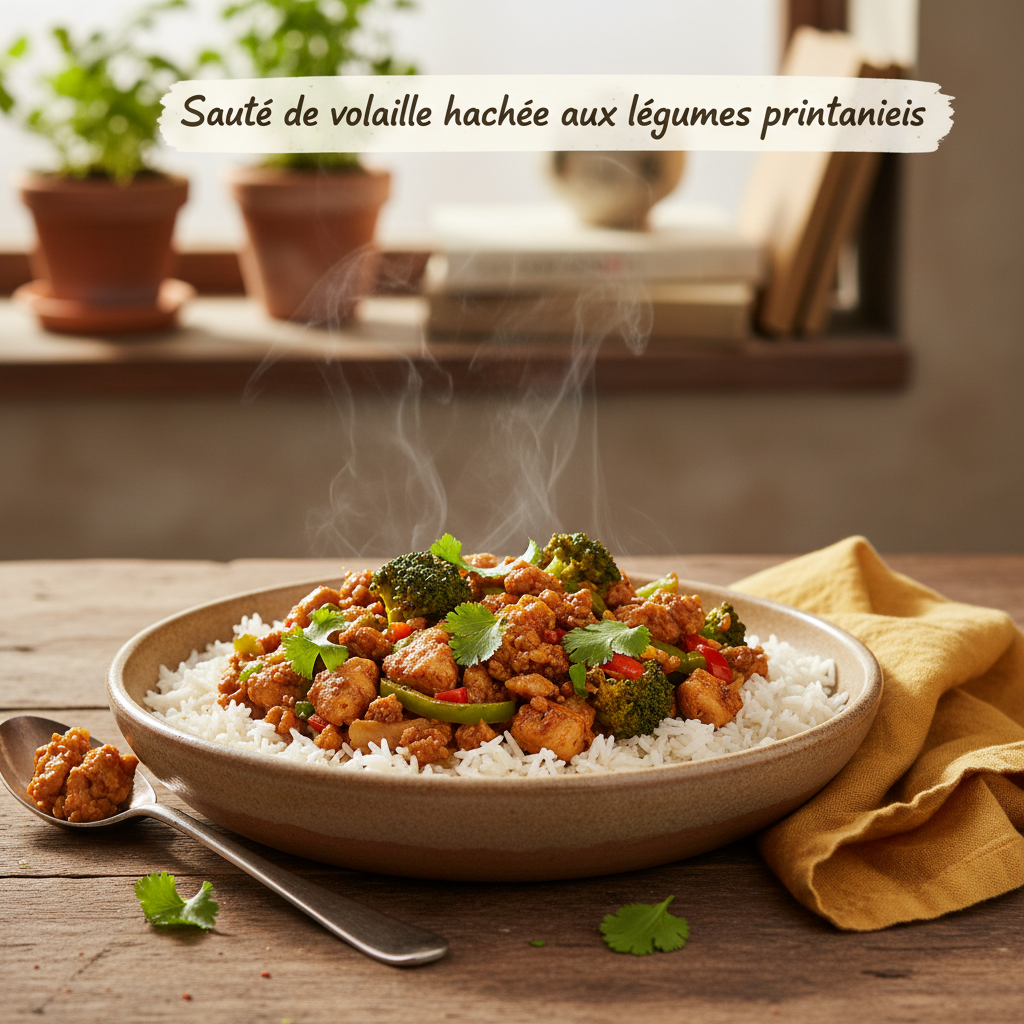 Image de la recette: Sauté de volaille hachée aux légumes printaniers