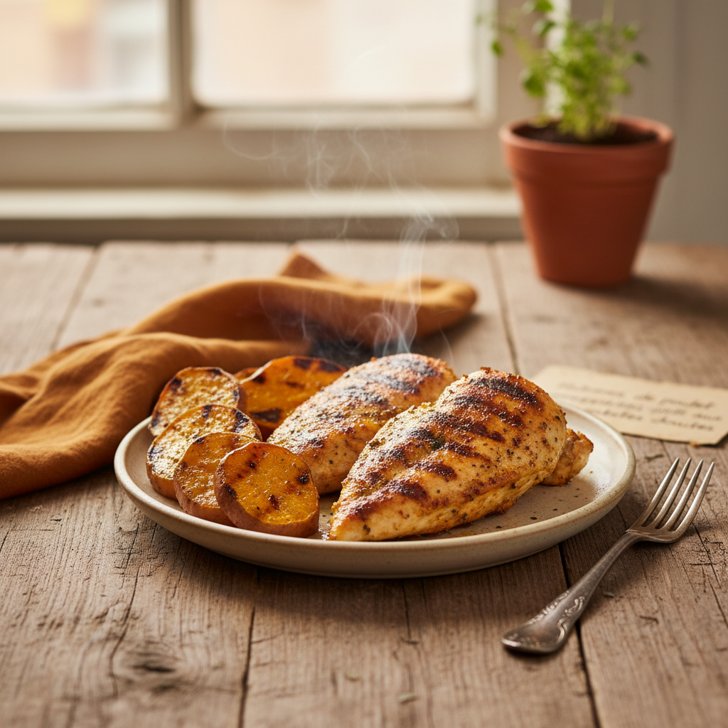 Image de la recette: Poitrines de poulet portugais grillées aux patates douces