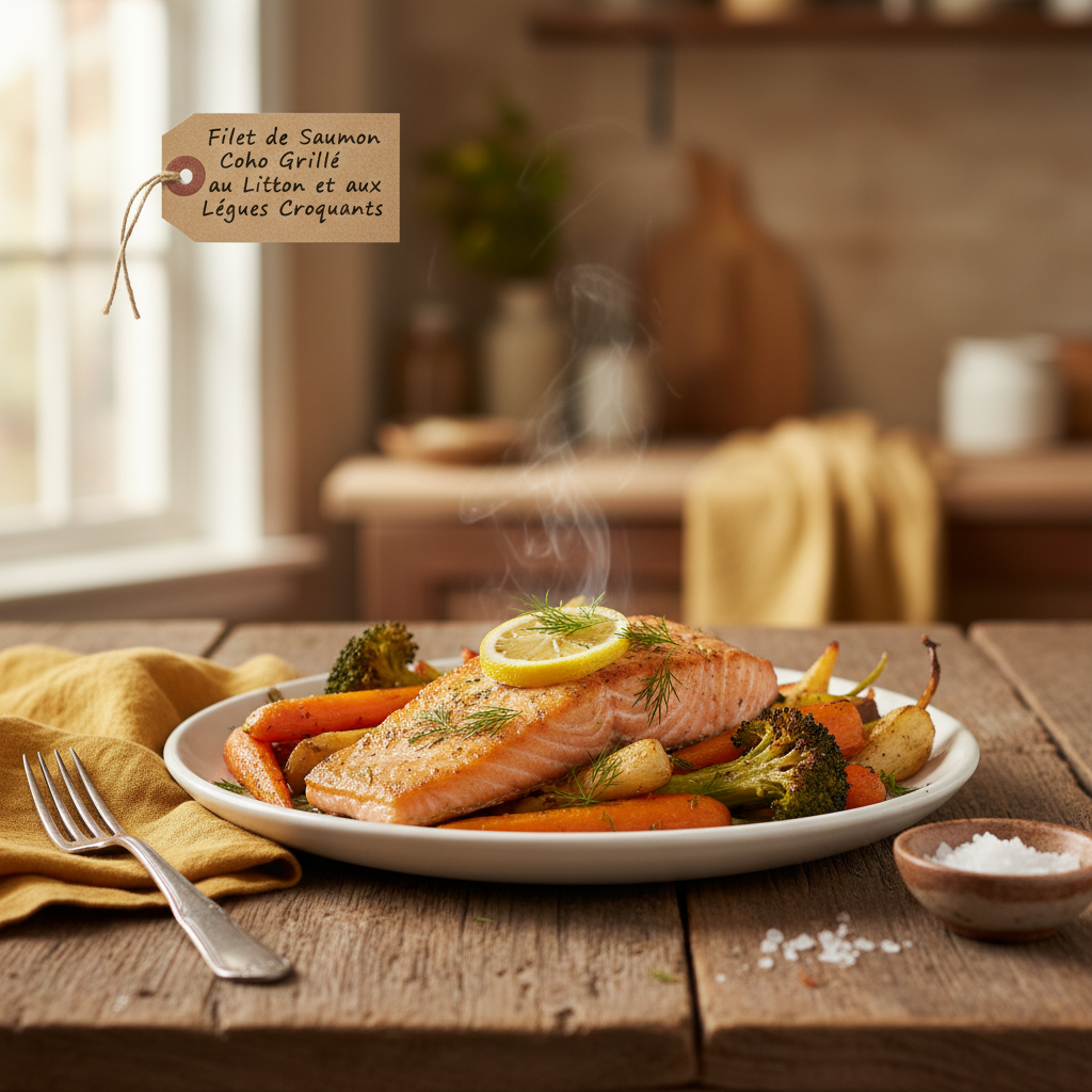 Image de la recette: Filet de Saumon Coho Grillé au Citron et aux Légumes Croquants