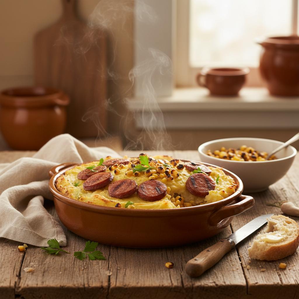 Image de la recette: Pâté Chinois Revisitée au Saucisson du Breton & Maïs Grillé