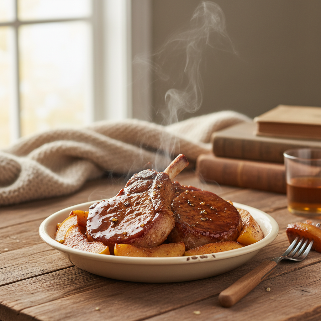 Image de la recette: Côtelettes de Porc à l'Érable et aux Pommes, Façon Grand-Mère