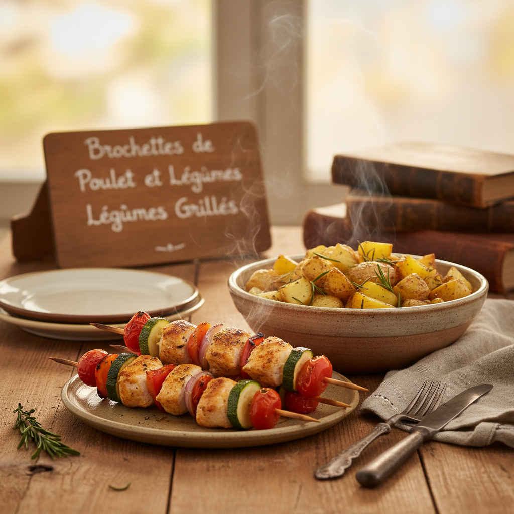 Image de la recette: Brochettes de Poulet et Légumes Grillés