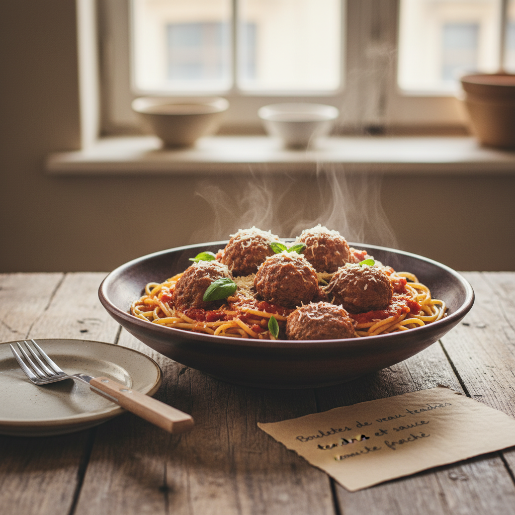 Image de la recette: Boulettes de veau tendres et sauce tomate fraîche