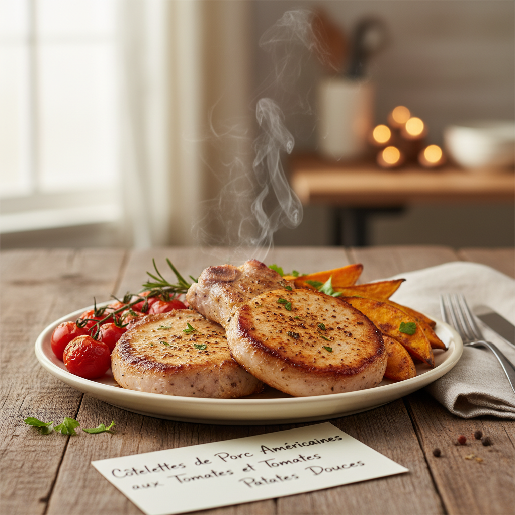 Image de la recette: Côtelettes de Porc Américaines aux Tomates et Patates Douces