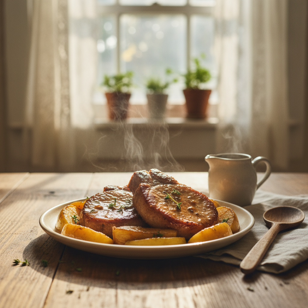 Image de la recette: Côtelettes de Porc à l'Érable et aux Pommes, Façon Grand-Maman
