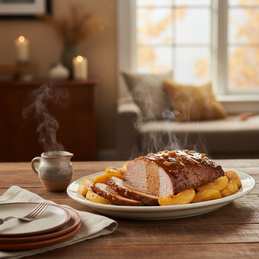 Image de la recette: Rôti de surlonge de porc à l'érable et aux pommes du Québec