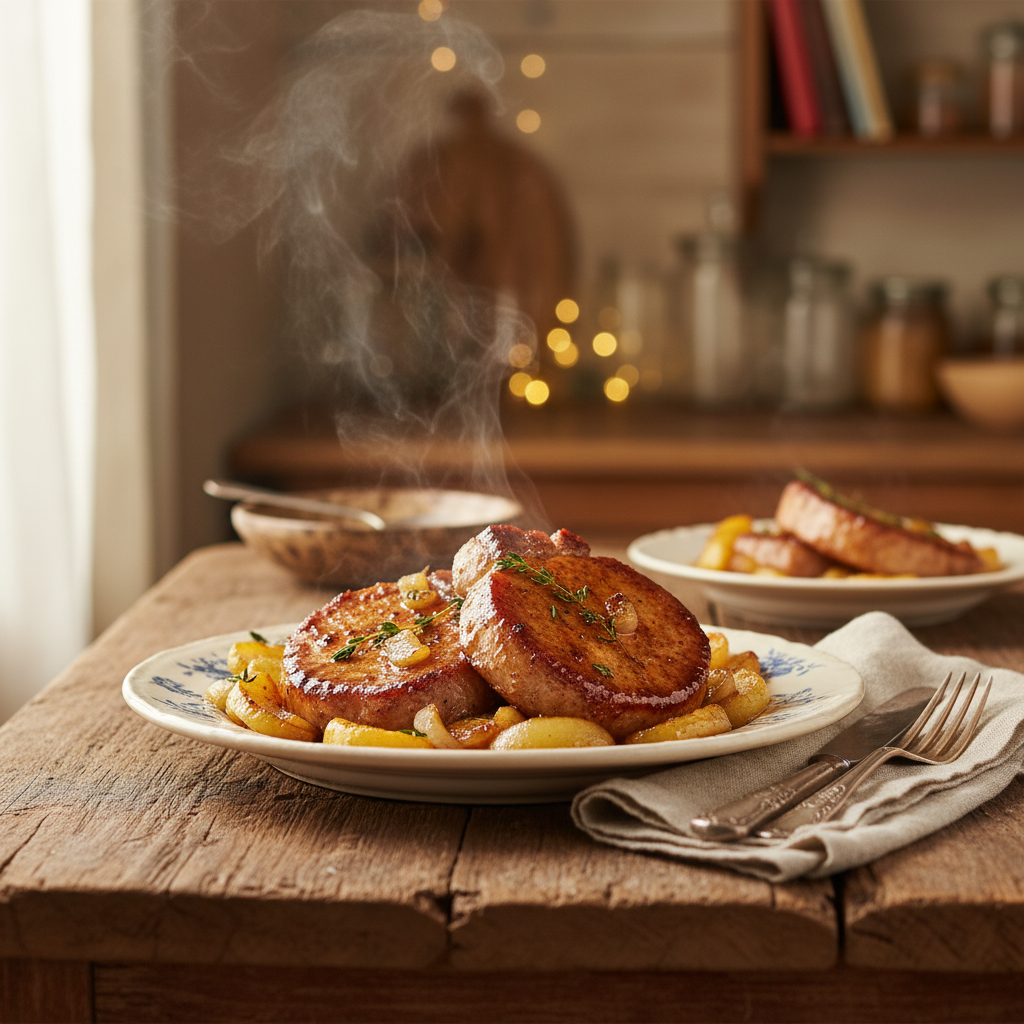Image de la recette: Côtelettes de Porc à l'Érable et aux Pommes, Façon Grand-Maman