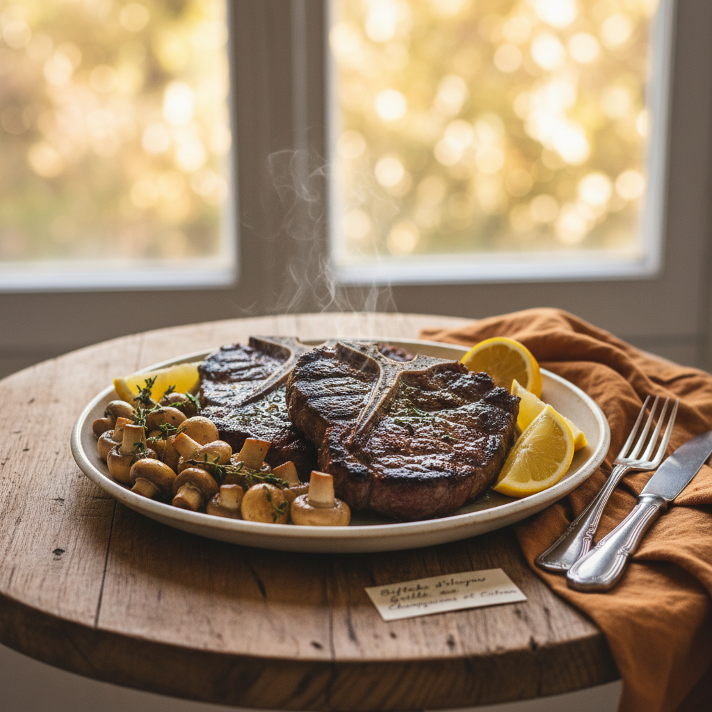 Image de la recette: Biftecks d'Aloyau Grillés aux Champignons et Citron