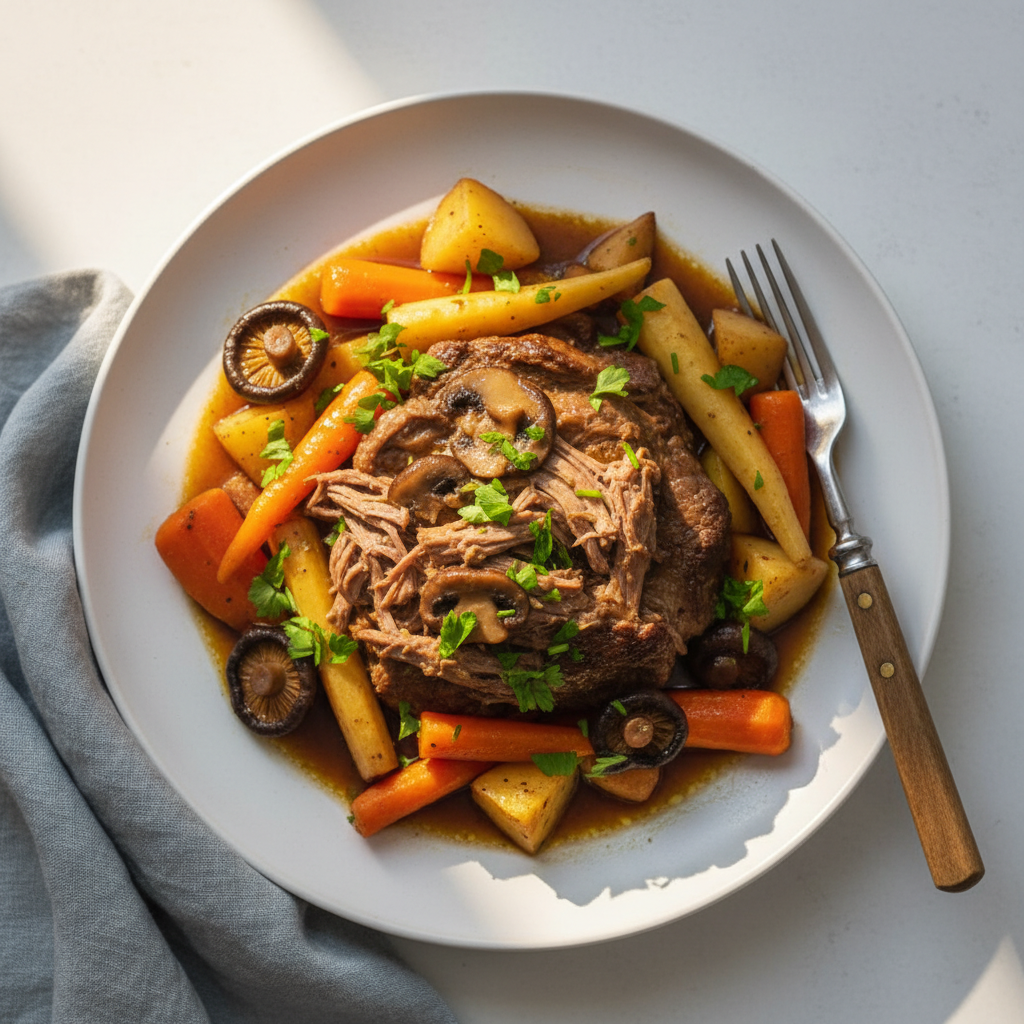 Image de la recette: Rôti de Palette Tendre à la Bière et aux Champignons