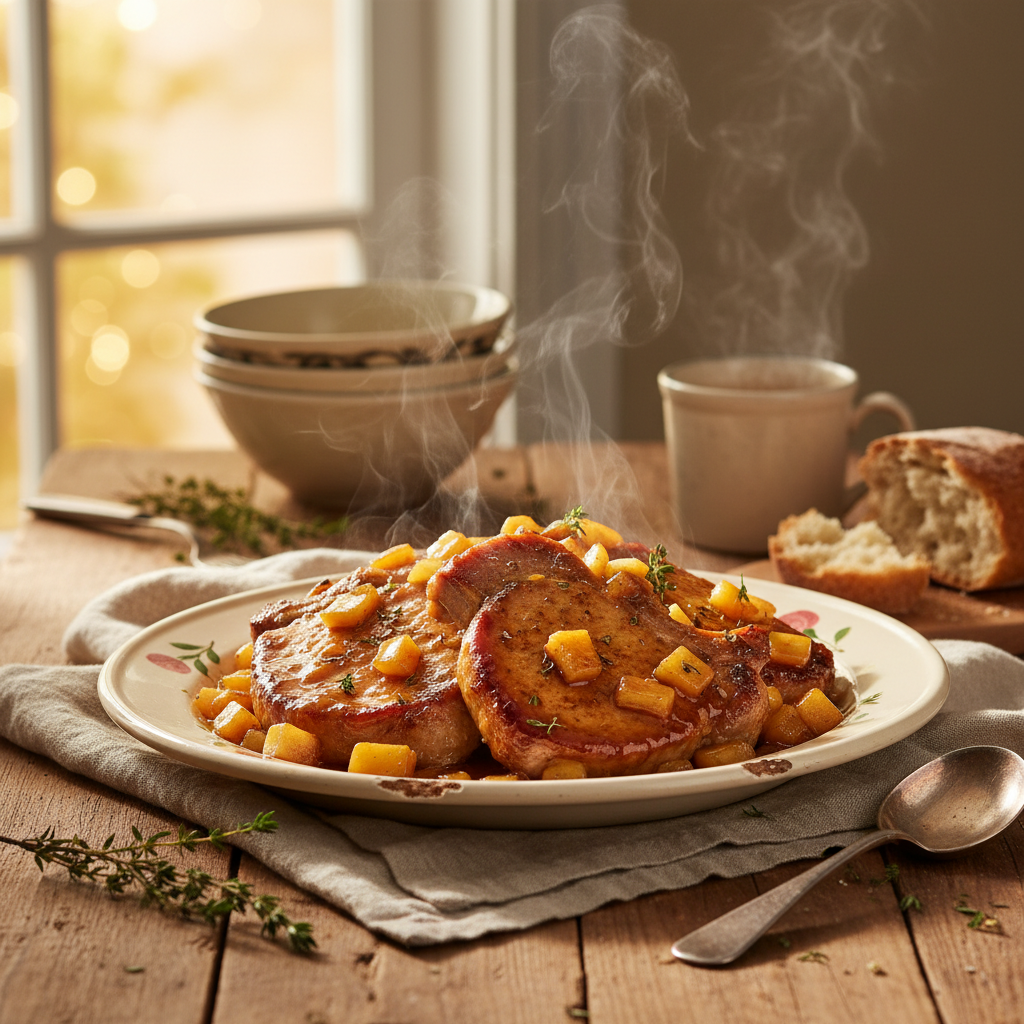 Image de la recette: Côtelettes de Porc à l'Érable et aux Pommes, Façon Grand-Mère