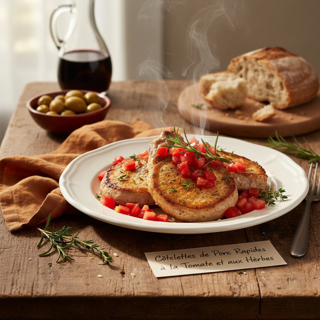 Image de la recette: Côtelettes de Porc Rapides à la Tomate et aux Herbes