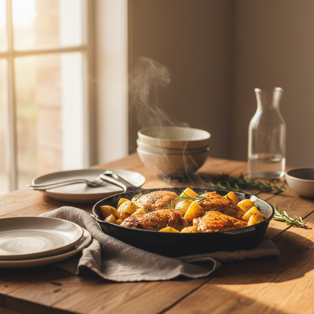 Image de la recette: Poitrines de poulet à la Provençale et Pommes de terre rôties