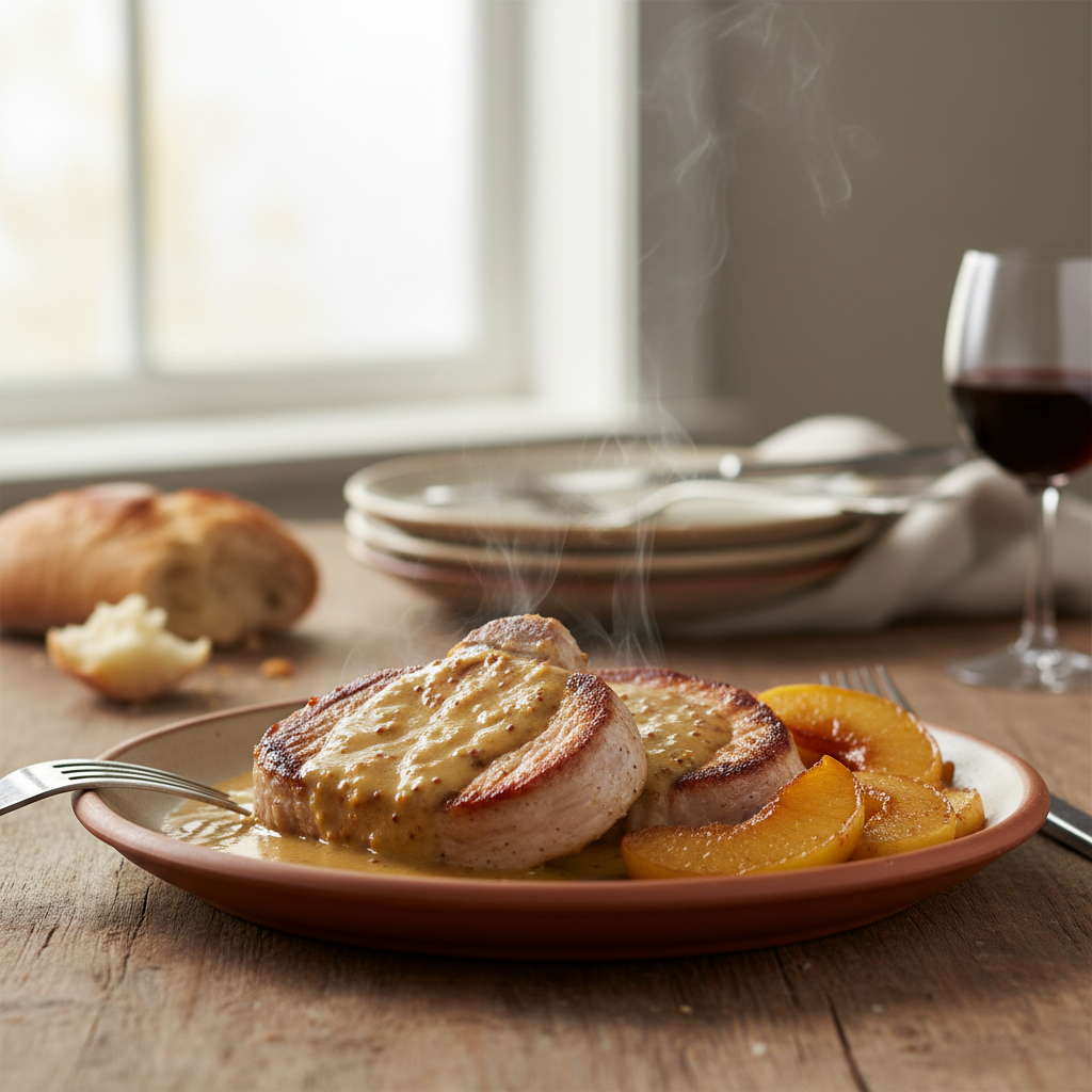 Image de la recette: Filets de Porc à la Moutarde de Meaux et aux Pommes du Québec
