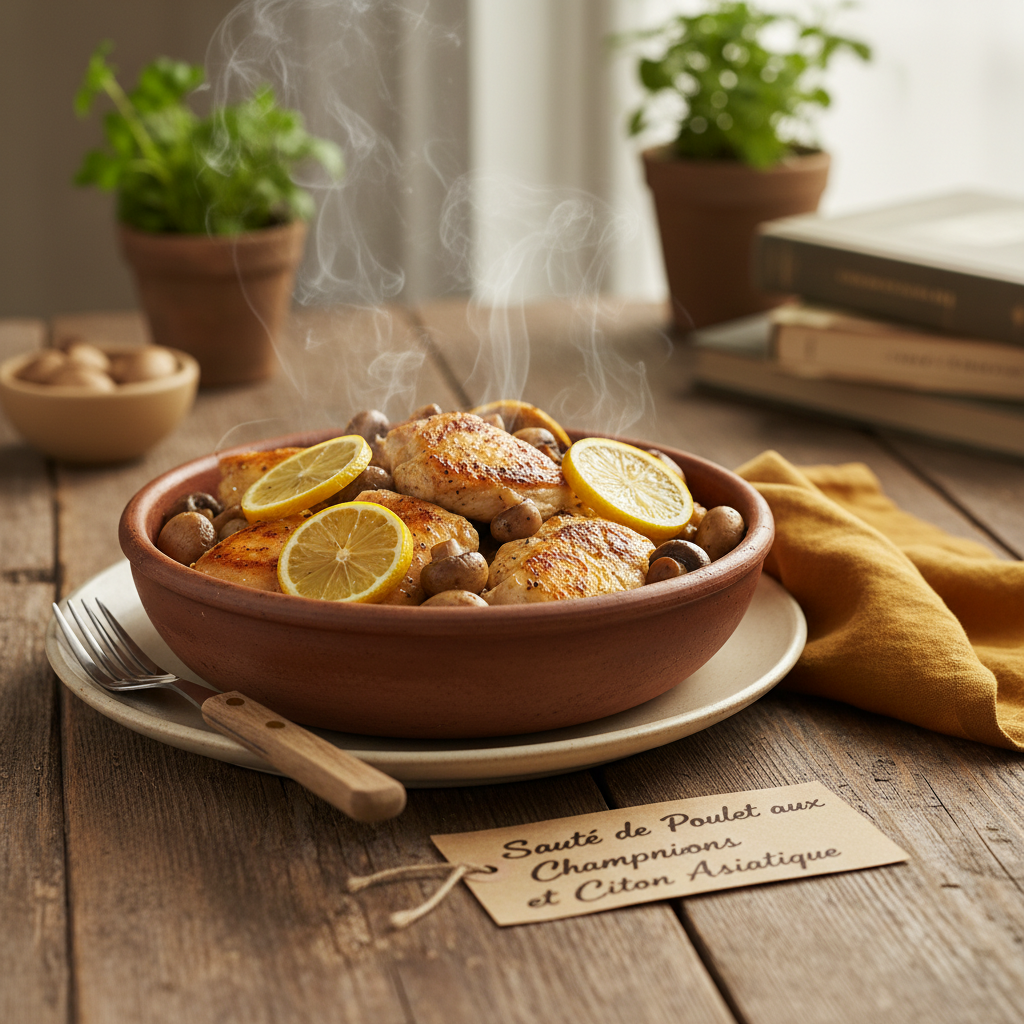 Image de la recette: Sauté de Poulet aux Champignons et Citron Asiatique