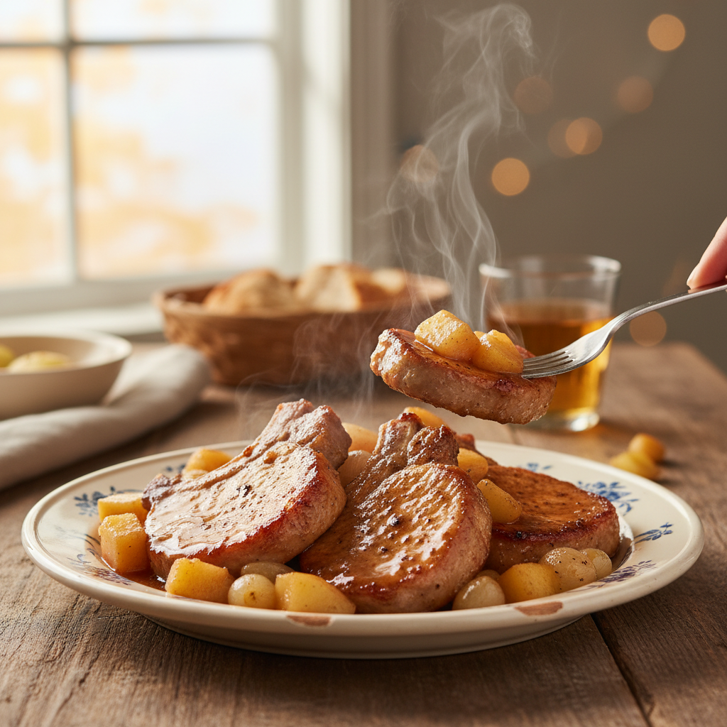 Image de la recette: Côtelettes de Porc à l'Érable et aux Pommes, Façon Grand-Mère
