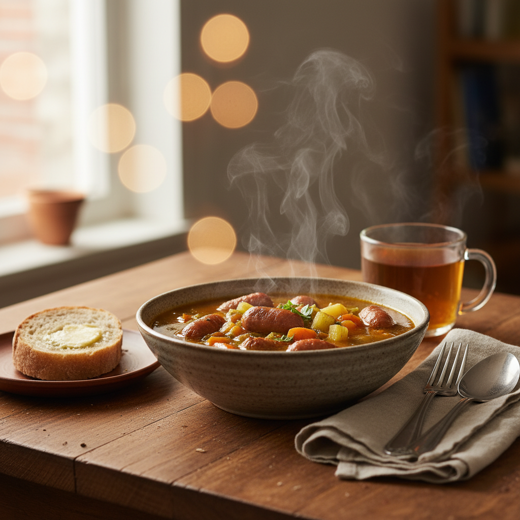 Image de la recette: Soupe repas campagnarde aux mini-saucisses