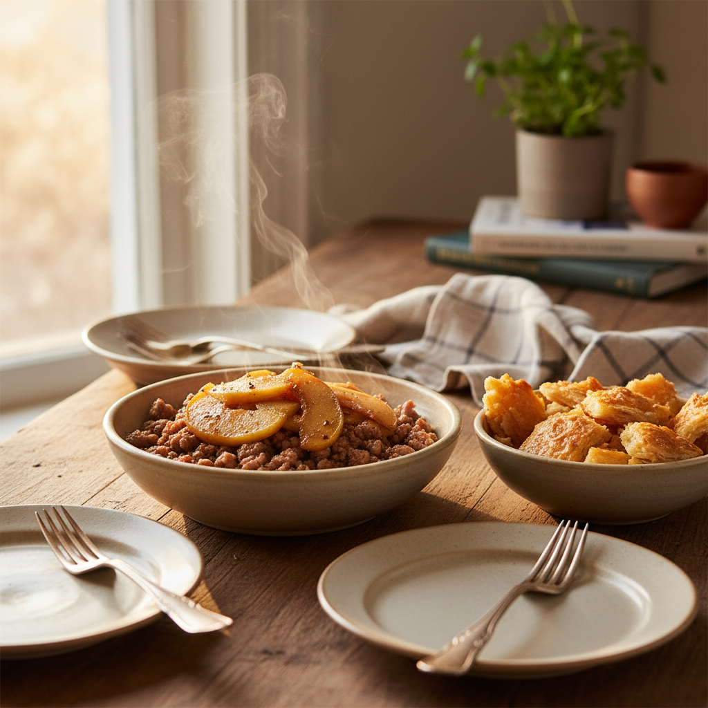 Image de la recette: Tourtière Déconstruite aux Pommes et Cheddar Fort