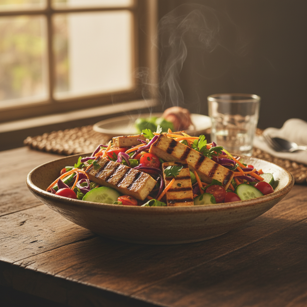 Image de la recette: Salade de Tofu Grillé et Légumes Croquants