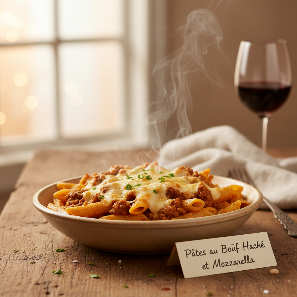 Image de la recette: Pâtes au Bœuf Haché et Mozzarella