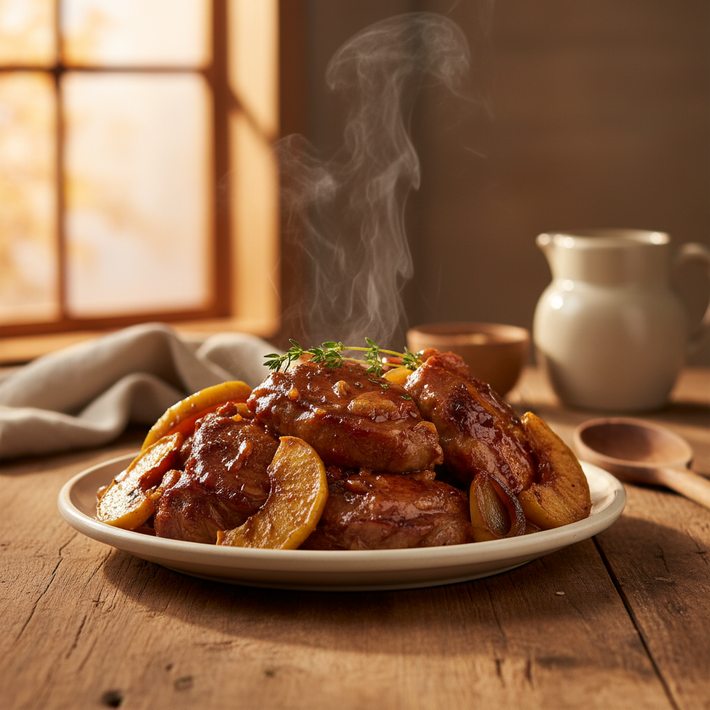Rôti d'épaule de porc braisé à l'érable et aux pommes du Québec