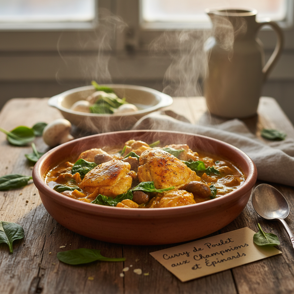 Image de la recette: Curry de Poulet aux Champignons et Épinards