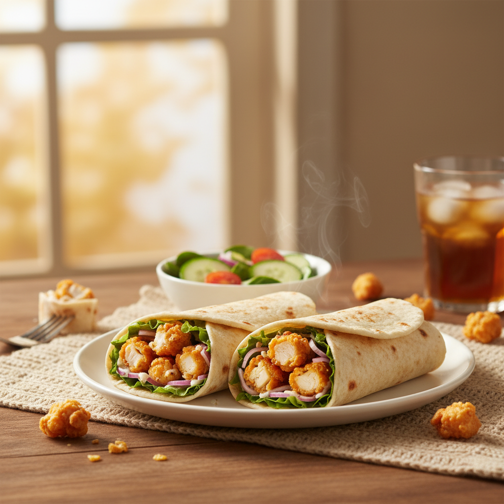 Image de la recette: Wraps de poulet popcorn croustillant et salade fraîche