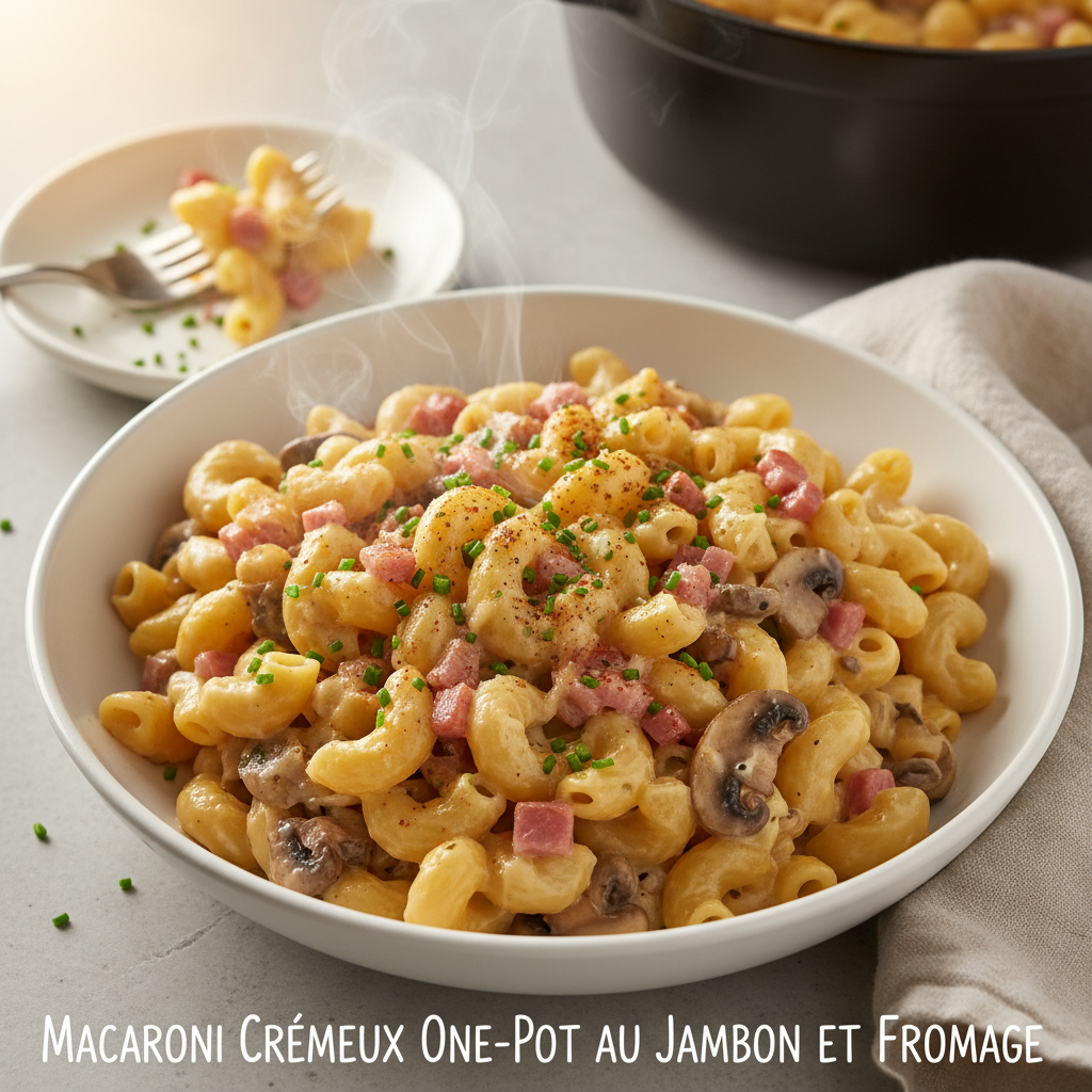 Image de la recette: Macaroni Crémeux One-Pot au Jambon et Fromage