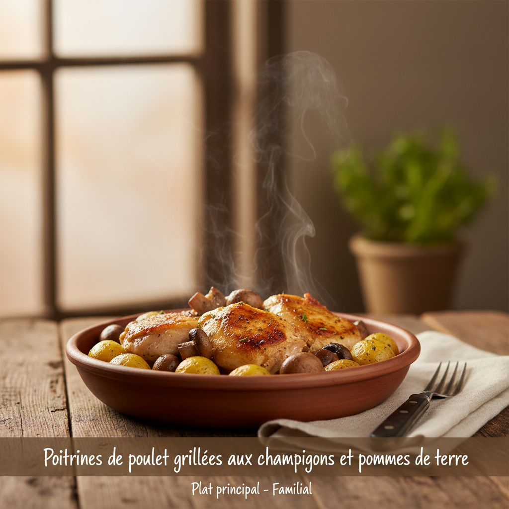 Image de la recette: Poitrines de poulet grillées aux champignons et pommes de terre