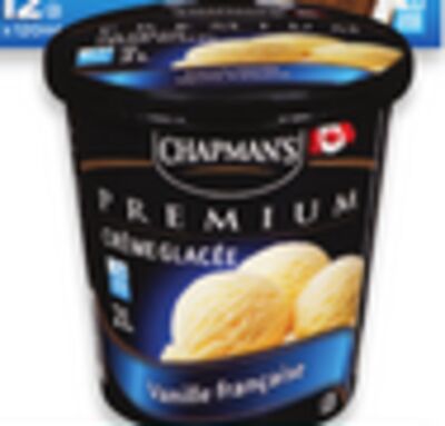 Paq. de 12 super sandwichs à la crème glacée 120 ml ou contenant de crème glacée premium ou de yogourt 2 l chapman's