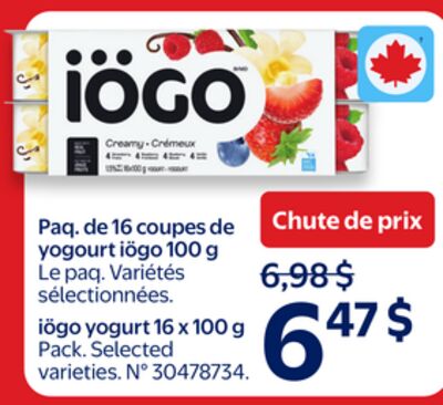 Paq. de 16 coupes de yogourt iögo 100 g