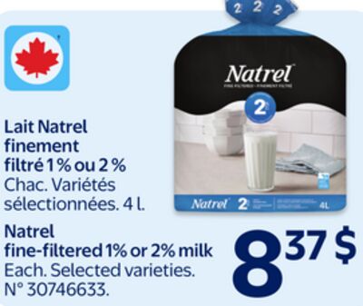 Lait Natrel finement filtré 1% ou 2%