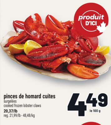 PINCES DE HOMARD CUITES | COOKED FROZEN LOBSTER CLAWS