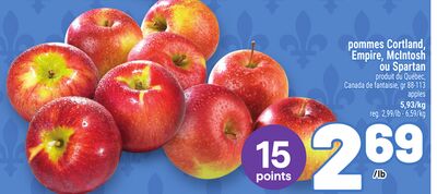 POMMES CORTLAND, EMPIRE, MCINTOSH OU SPARTAN | CORTLAND, EMPIRE, MCINTOSH OR SPARTAN APPLES