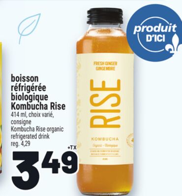 BOISSON RÉFRIGÉRÉE BIOLOGIQUE KOMBUCHA RISE | KOMBUCHA RISE ORGANIC REFRIGERATED DRINK