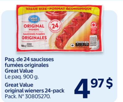 Paq. de 24 saucisses fumées originales Great Value