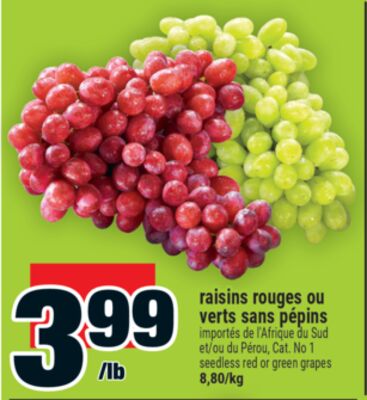 Raisins rouges ou verts sans pépins | seedless red or green grapes