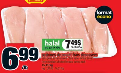 poitrines de poulet frais désossées | fresh boneless chicken breasts, econo pack