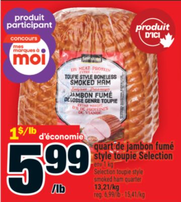 quart de jambon fumé style toupie Selection | Selection toupie style smoked ham quarter