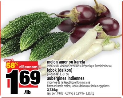 melon amer ou karela, lobok (daikon), aubergines indiennes | bitter or karela melon, lobok (daikon) or indian eggplants